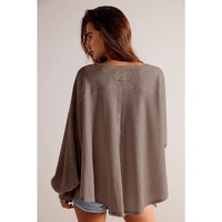 Coffee Waffle V Neck Long Sleeve Drop Shoulder Loose Blouse - 2XL thumbnail