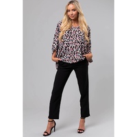 Pink Multicolor Leopard Print V Neck Oversized Blouse - L thumbnail