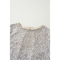 Silvery Sequin Puff Sleeve Cutout Back Blouse - M thumbnail