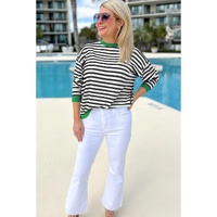 Black Striped Contrast Edge Long Sleeve Top - XL thumbnail