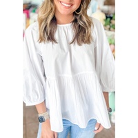 White Bow Knot Cutout Back Loose Fit 3/4 Sleeve Blouse - M thumbnail