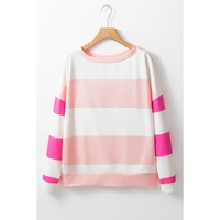 Light Pink Colorblock Striped Drop Shoulder Long Sleeve Top - L thumbnail