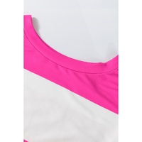 Rose Red Colorblock Striped Drop Shoulder Long Sleeve Top - L thumbnail