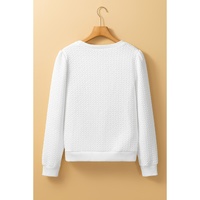 White Textured Puff Long Sleeve Round Neck Top - S thumbnail