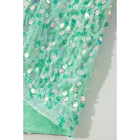 Moonlight Jade Sequin Batwing Sleeve V Neck Velvet Blouse - L thumbnail
