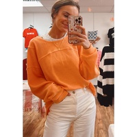 Grapefruit Orange Solid Color Textured High Low Long Sleeve Top - M thumbnail