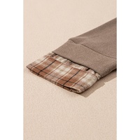Breen Plaid Patchwork Knotted Hem High Neck Blouse - M thumbnail