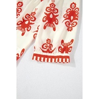 Orange Vintage Geometric Printed 3/4 Sleeve V Neck Blouse - M thumbnail