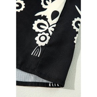 Black Vintage Geometric Printed 3/4 Sleeve V Neck Blouse - M thumbnail
