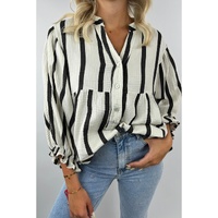 Black Stripe Crinckled Ruffled Sleeve Button up Loose Shirt - XL thumbnail