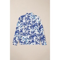 Sky Blue Floral Print Notched Neck Elegant Blouse - L thumbnail