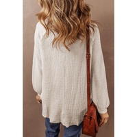 Oatmeal Waffle Knit Buttoned Front Raglan Sleeve Loose Blouse - L thumbnail