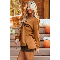 Chestnut Sequin Happy Halloween Graphic Notched Neck Long Sleeve Loose Top - 2XL thumbnail