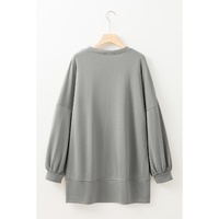 Medium Grey Sequin Happy Halloween Graphic Notched Neck Long Sleeve Loose Top - 2XL thumbnail