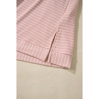 Pink Stripe Cowl Neck Side Slits Loose Fit Long Sleeve Top - L thumbnail