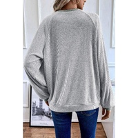 Light Grey Color Contrast Ribbed Loose Fit Long Sleeve Top - 2XL thumbnail
