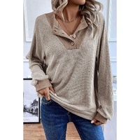 Jet Stream Color Contrast Ribbed Loose Fit Long Sleeve Top - L thumbnail