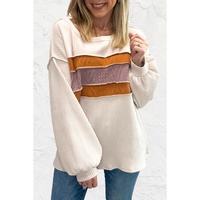 White Corded Exposed Seam Knit Patchwork Drop Sleeve Top - M thumbnail