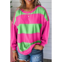 Light Green Colorblock Striped Drop Shoulder Loose Top - L thumbnail