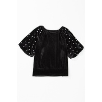 Black Pearl Beaded Half Sleeve Velvet Top - XL thumbnail