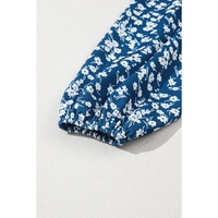 Blue Ditsy Floral Print Lantern Sleeve Blouse - S thumbnail