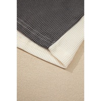Dark Grey Waffle Colorblock Buttons Placket Drop Shoulder Drawstring Hoodie - M thumbnail