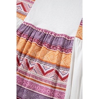 White Western Aztec Print Patchwork Ruffled Tunic Long Sleeve Babydoll Top - L thumbnail