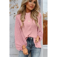 Gossamer Pink Swiss Dot Balloon Sleeve Loose Blouse - L thumbnail