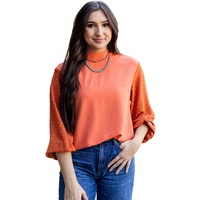 Russet Orange Swiss Dot Balloon Sleeve Loose Blouse - L thumbnail