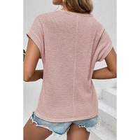 Light Pink Lace Patchwork Waffle Short Sleeve Top - 2XL thumbnail