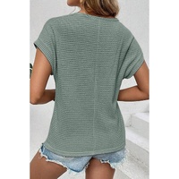 Mist Green Lace Patchwork Waffle Short Sleeve Top - 2XL thumbnail