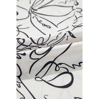 Beige Abstract Print Balloon Sleeve Crew Neck Blouse - L thumbnail