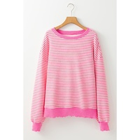Azura Exchange Pink Stripe Loose Drop Shoulder Long Sleeve Top - 2XL thumbnail