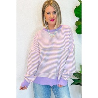Azura Exchange Purple Stripe Loose Drop Shoulder Long Sleeve Top - L thumbnail