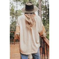 Jet Stream Palm Leaves Polka Dot Puff Sleeve Patchwork V Neck Loose Blouse - 2XL thumbnail