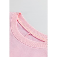 Light Pink Floral Peace Sign Graphic Drop Shoulder Wide Sleeve Casual Top - L thumbnail