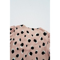 Khaki Classic Leopard V Neck Bracelet Sleeve Blouse - L thumbnail