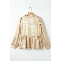 Gold Metallic Frilled V Neck Puff Sleeve Babydoll Blouse - XL thumbnail