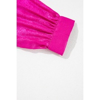 Rose Red Metallic Frilled V Neck Puff Sleeve Babydoll Blouse - M thumbnail