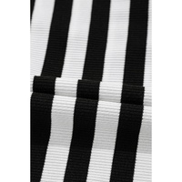 Black Stripe Crochet Hollow-out Back Buttoned Shoulder V Neck Top - L thumbnail