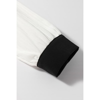 White Textured Colorblock V Neck Elegant Blouse - L thumbnail