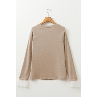 Parchment Seam Detail Lace Contrast Cuffs Raglan Sleeve Top - L thumbnail
