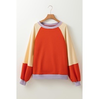 Orange Color Block Side Slits Raglan Sleeve Loose Fit Top - 2XL thumbnail