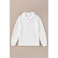 White Quilted Texture Sporty Collared Long Sleeve Top - M thumbnail
