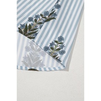 Beau Blue Striped Floral Printed Long Sleeve Tied V Neck Blouse - XL thumbnail