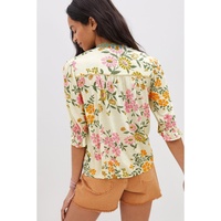 Multicolour Crochet V Neck Half Sleeve Boho Floral Blouse - L thumbnail