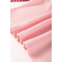 Pink Floral Patch Color Block Striped Sleeve Textured Top - L thumbnail