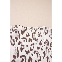 Khaki Leopard Print Split Neck Balloon Sleeve Blouse - L thumbnail