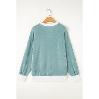 Light Blue Corded Colorblock Drop Shoulder Loose Top - S thumbnail