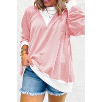 Peach Blossom Corded Colorblock Drop Shoulder Loose Top - L thumbnail